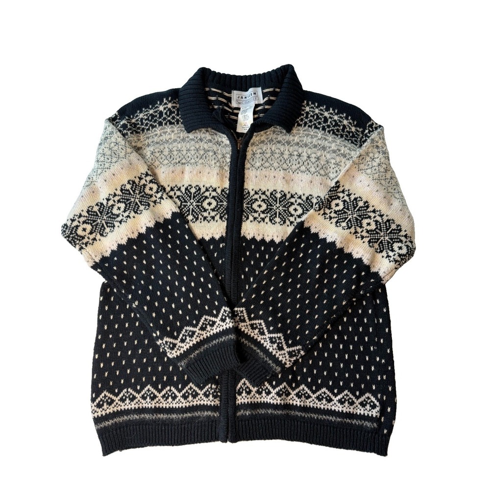 Vintage Jantzen Classics Nordic Fair Isle Zip Cardigan Sweater M Hong Kong